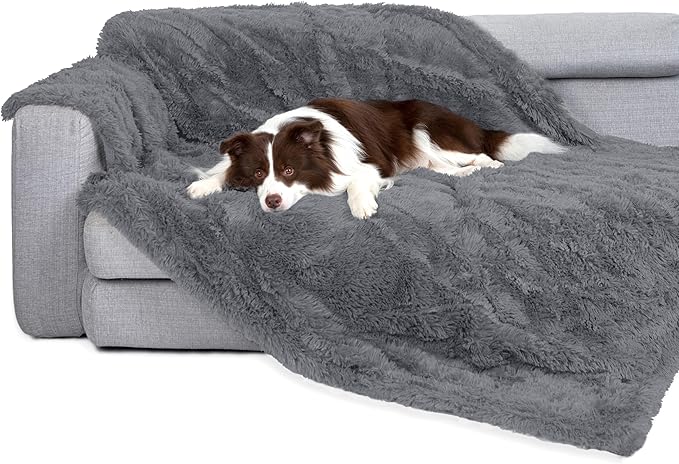 gogobunny Waterproof Dog Blanket for Couch & Furniture Protection - Super Soft Reversible Throw for Large Dogs & Cats, Calming Washable Fur & Sherpa Pet Blanket (50x60 Inch, Light Grey)