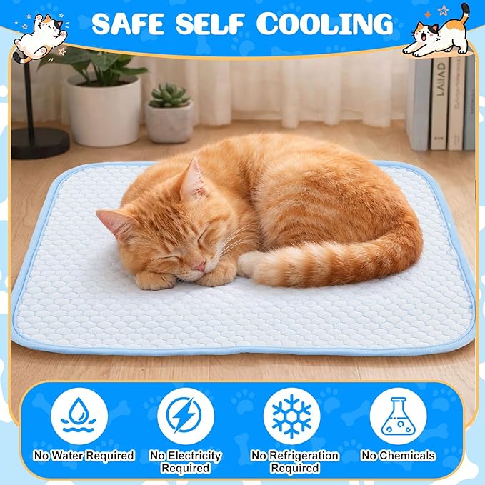 Chunful 4 Pack Pet Cooling Mat 18 x 14 Inches Cooling Pads for Cats Summer Ice Silk Self-Cooling Pet Mat Portable Washable Non-Skid Dogs Blanket Pad for Small Dogs Puppy and Cats up to 10 Lbs