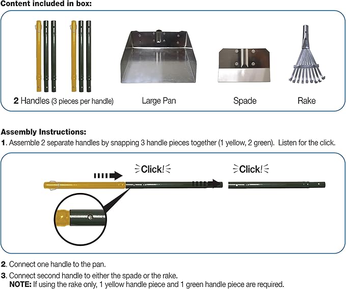 Four Paws Stainless Steel Long-Handled Dog Pooper Scooper Rake, Spade, & Pan 3 Piece Set, Pet Waste Pickup Tool, 38" x 10"