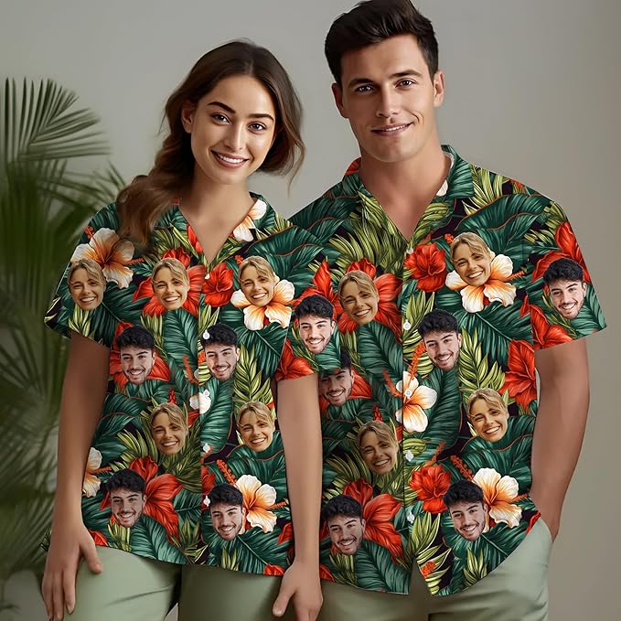 Custom Hawaiian Shirt with Face Photo Picture for Men Women Kids Youth Adult, Tropical Personalized Hawaiian Shirts Gift