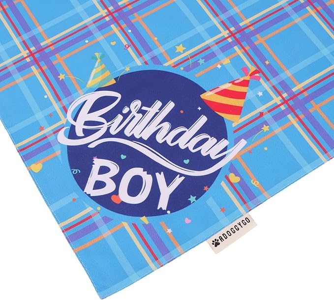 ADOGGYGO Dog Birthday Party Supplies, Blue Birthday Boy Bandana, Bowtie, Numbers, Party Hat for for Medium Large Dogs (Large)