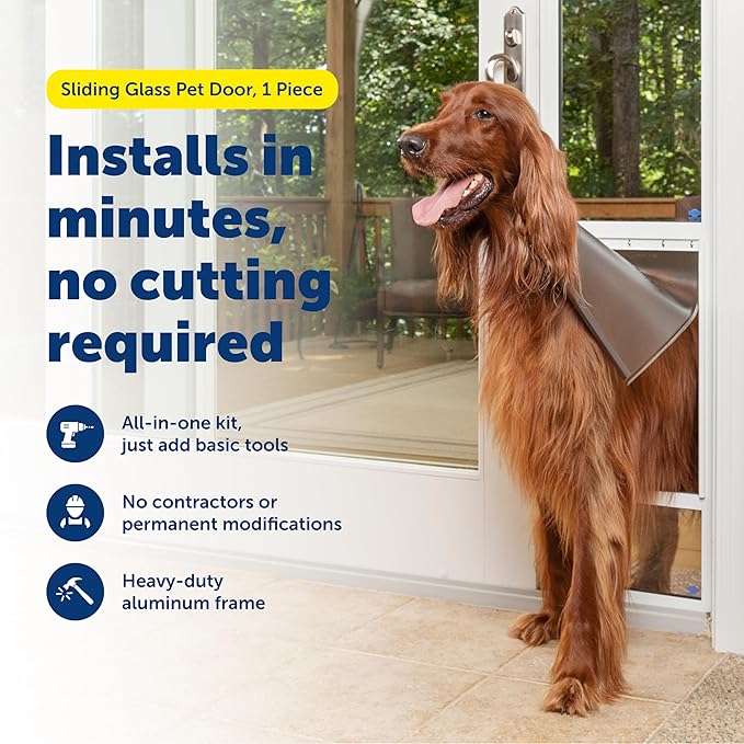 PetSafe Sliding Glass Pet Door - No-Cut DIY Install Doggy Door for Renters - Aluminum Frame - Adjustable Height 75 7/8" to 80 11/16" - Ideal for Large Dogs Up to 130 lb - Bronze