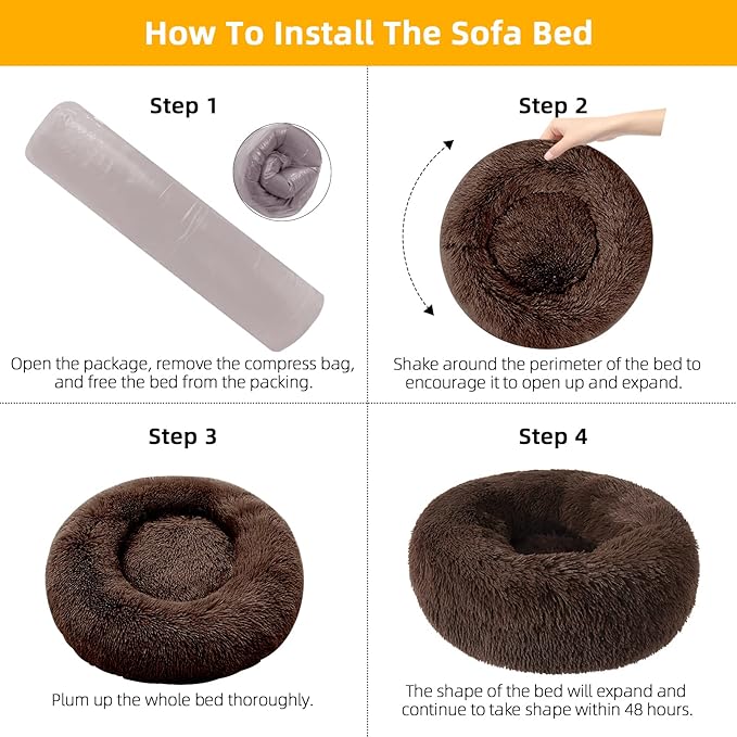 Dog Bed for Small Medium Large Dogs, 20 inch Calming Dogs Bed, Washable-Round Cozy Soft Pet Bed for Puppy and Kitten with Slip-Resistant Bottom