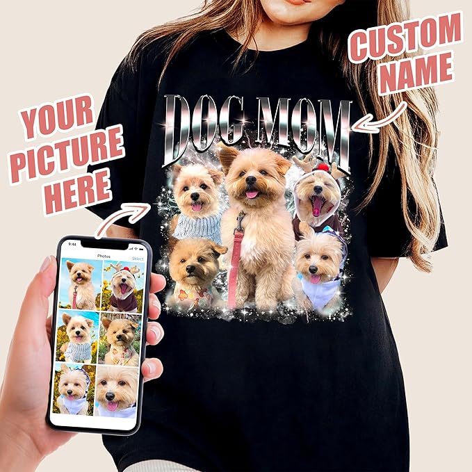 JIX & JOKY Custom Your Own Bootleg Rap Shirts with Dog Faces Custom Pet Shirt for Men Graphic Tshirt Gift Idea for Pet Lovers