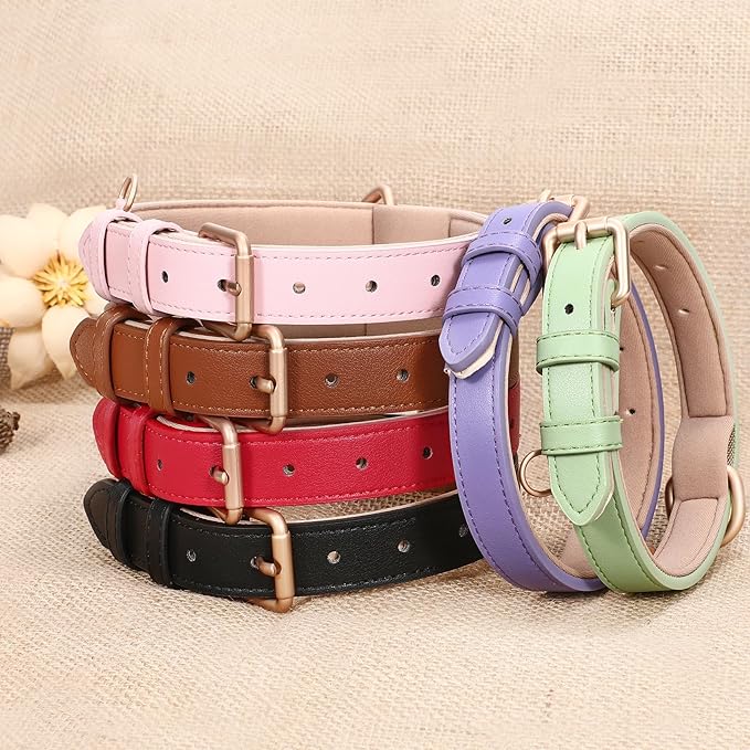 WHIPPY Leather Dog Collar for Small Medium Large Dog Adjustable Soft Breathable Leather Padded Puppy Collar with Alloy Buckle Heavy Duty Waterproof Classic Dog Pet Collar,Purple,S