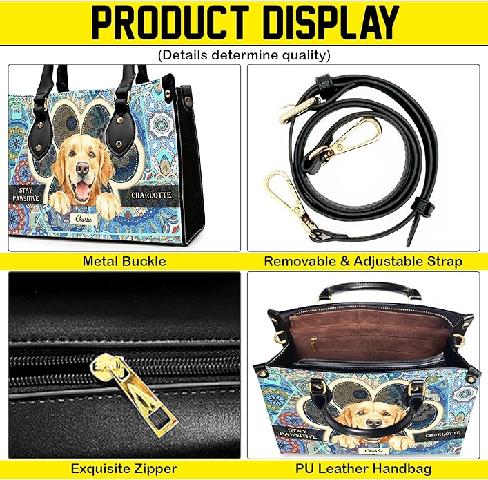 Personalized Pet Mom Leather Handbag – Custom Name Dog Cat Photo Purse, Pet Lover Gifts for Women, Christmas