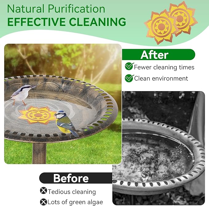 Saillong 1 Pack Bird Bath Copper Disk, Reinforced 99.99% Pure Copper Bird Bath Purification Disk for Physical Clean Water, Birdbaths Cleaner for Outdoor Birdbaths, Bowl and Garden Fountain (Petal)