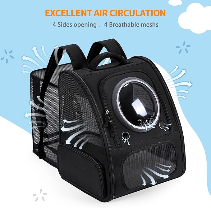 Dogs Backpack Carrier, Expandable Cat Carrier Backpack,Breathable Bubble Pet Backpack for Cat,Kitten and Small Puppy, Large Space,Portable Bags Foldable Cat Backpack for Traveling,Hiking(Black)