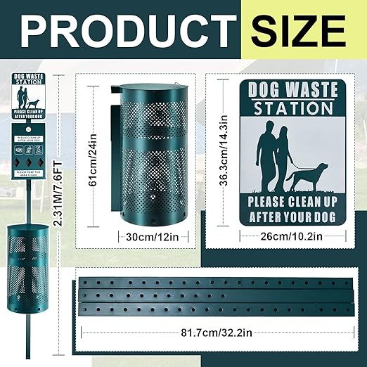 Qinyoung Dog Waste Station Galvanized Steel Outdoor Pet Bin with Poop Bag Dispenser Reflective Sign Rust Proof for Backyard Commercial Park(Green)