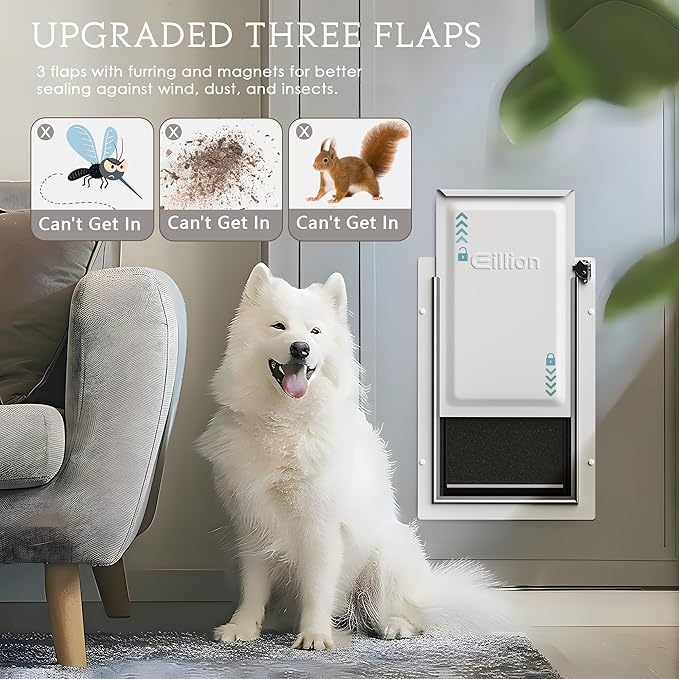 Large Dog Door for Exterior Door Dog Door for Door, Doggie Door with Aluminum Frame, 3 Flaps, Metal Closing Panel and Lock