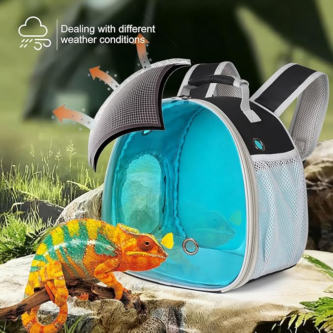 Guinea Pig Carrier, Guinea Pig Backpack with Clear Bubble Window (Black-Blue, Backpack)