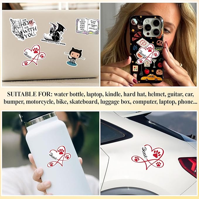 Custom Paw Pet Sticker Personalized Heart Name Pet Paw Cat and Dog Lover Waterproof Vinyl Sticker for Water Bottle Laptop Hard Hat Tumbler Cup Cars Birthday Gift for Her Him
