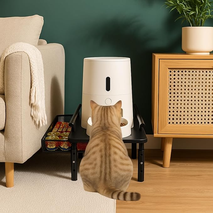 Raised Pet Feeder Stand for Cats & Dogs – Adjustable Height Holder for Automatic Pet Feeders with Snack Storage Drawer, Promotes Neck Health, Compatible for Most Pet Feeders & Water Dispensers