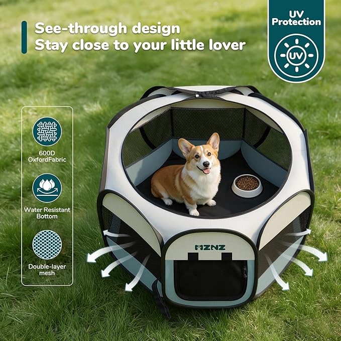 Dog Playpen, Portable Puppy Pet Crate Indoors for Small/Medium Dogs Cats Rabbits, Foldable Dog Cage Enclosure for Outdoor, Pop Up Dogs Tent Kennel with Carrying Case, Grey