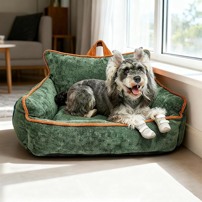 Orthopedic Dog Bed with Memory Foam, Washable Plush Pet Bed for Small, Medium & Large Dogs, Cozy Bolster Crate Dog Bed for Joint Support & Comfort.(Green)