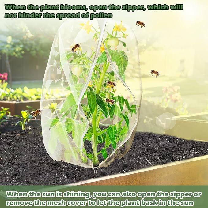 6Pcs Plant Covers from Insects, 3Size Bird Netting Barrier for Blueberry Bushes with Drawstring Zipper Mesh Garden Netting Plants Bags for Protect Fruits Tree Tomato Vegetable 2.6×3.3, 3.3×5, 4×5Ft