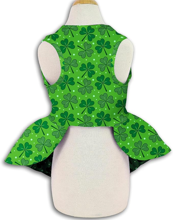 St. Patrick's Day Dog Dress Custom Name Puppy Outfit with Clover Cute Pet Skirt for Small Dogs & Cats