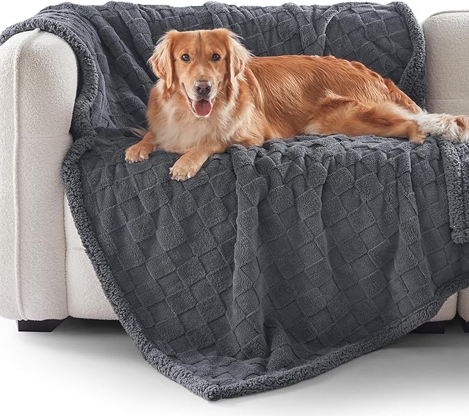 GASUR Waterproof Dog Blankets for Large Dogs, Dog Blanket for Couch Bed, Fleece Pet Blanket for Furniture Sofa Protector, Soft Pet Throw Blankets for Crate Car Outdoor, Washable, 50"x60",Grey