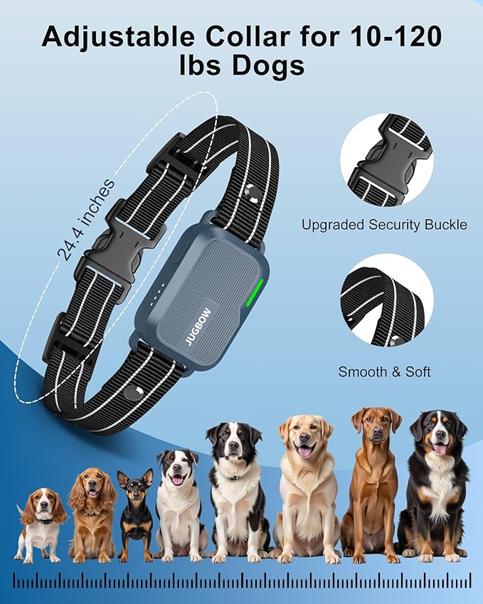 Jugbow Dog Shock Collar - 4500FT Dog Training Collar with Remote, IPX8 Waterproof Electric Dog Collar with 4 Training Modes, Security Lock, Rechargeable eCollar for 10-120lbs Dogs(Navy Blue)