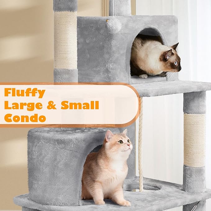 Yaheetech 62.5inches Cat Tree Cat Tower Cat Condo with Platform & Hammock, Scratching Posts for Kittens Pet Play House with Plush Perch for Indoor Activity Relaxing, Light Gray