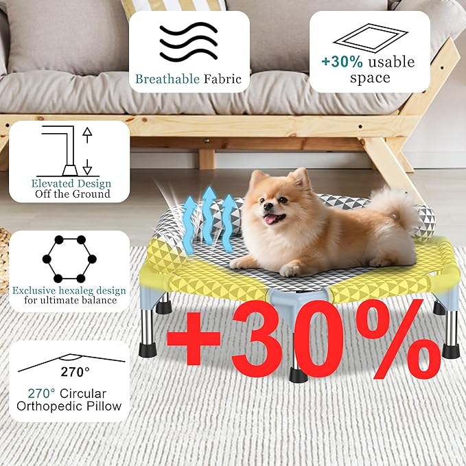 Orthopedic Dog Bed for Small Dogs - Removable Bolsters & cleanable Cover,Elevated Outdoor Dog Bed,Raised Dogs Bed,Easy to Assemble,Up to 75 lbs,Small
