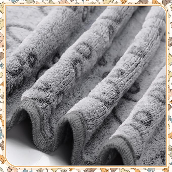 Tegeme 12 Pcs Pet Blankets Soft Fluffy Fleece Dog Cat Warm Paw Print Pattern Blankets Flannel Throw for Pets Dog Puppy Cat(30 x 20 Inch,Gray)