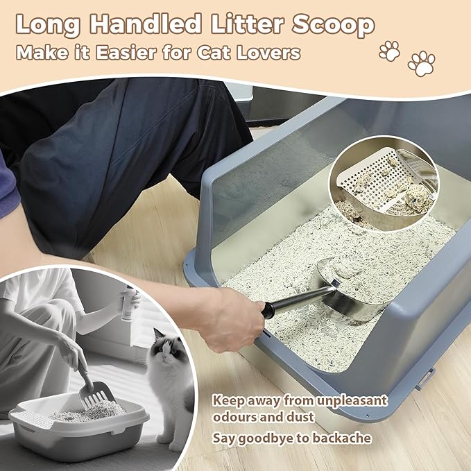 Cat Litter Scoop Deep Shovel, Detachable Long Handle Litter Scooper, Metal Cat Litter Scoop, Stainless Steel Cat Litter Scoop, Kitten Pooper Lifter, Kitty Metal Scooper with Holder Round Hole