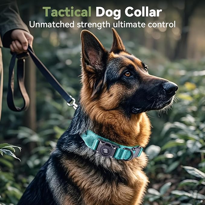 2025 Upgrade Waterproof AirTag Dog Collar, Military Tactical Dog Collar with AirTag Holder, Comfortable Control Handle and Metal Buckle, GPS Dog Collar Holder for Medium to Large Dogs (Blue,L)