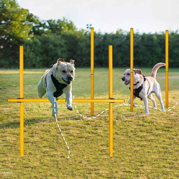 TNZMART 2.6 FT Dog Agility Obstacle Course Backyard Set Wave Poles and Adjustble Hurdles Training Exercise Equipment for Dogs (Pack of 6 Yellow)