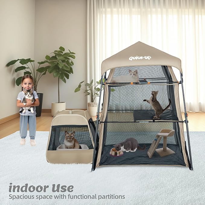 Cat Enclosure Kitten and Tower Tent for Indoor and Outdoor,3 Tier Cage Inside,Outdoor Catio,Portable and Foldable,Two Doors Design; Play Tunnel + Cube(with Three Ways)…