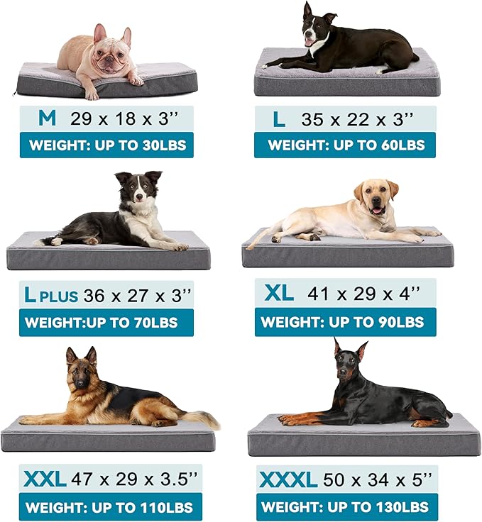 Cooling Dog Beds for Large Dogs, Washable Orthopedic Dog Bed for Crate with Joint Relief Memory Foam, Waterproof Liner and Plush Cover (36’’x 27’’)
