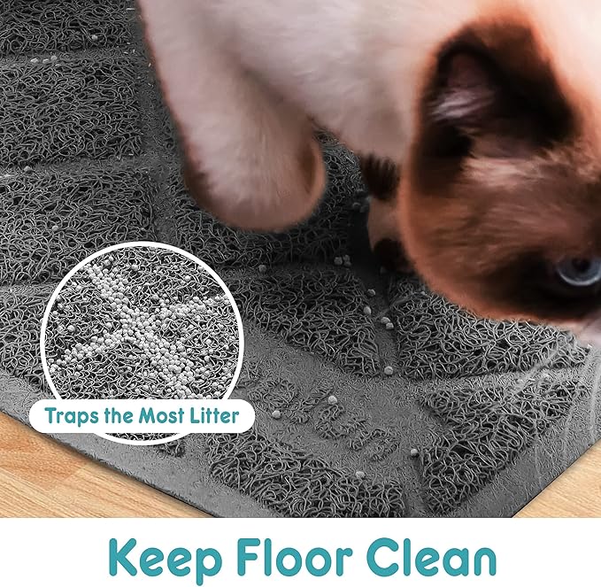 Cat Litter Mat Litter Trapping Mat, 24" x 17" Premium Durable PVC Grid Mesh with Scatter Control, Non-slip, Less Waste Cat Litter Box Mat, Soft on Kitty’s Paws, Urine Waterproof