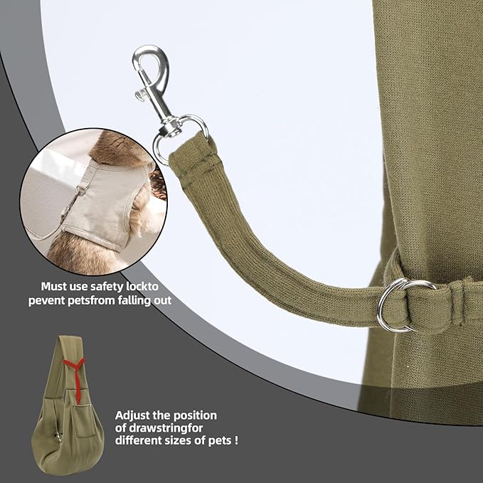 Dog Carrier Sling - Reversible Puppy Carrier Purse with Storage Pocket, Hand-Free Dog Sling Carrier for Carry Small Dogs and Cats, Travel Safety Harness, Dog and Cat Harness (Green)