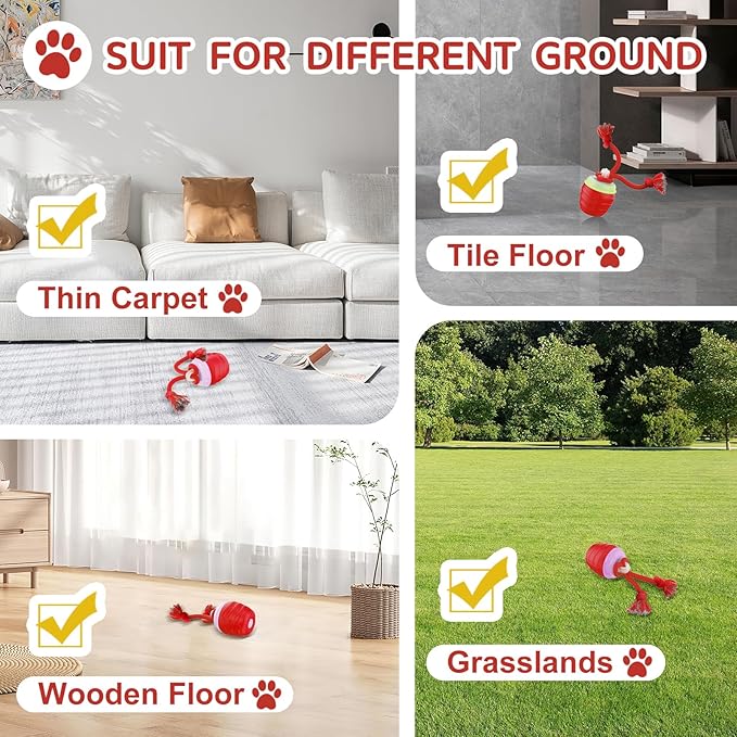 Interactive Dog Toy, [Newly Upgraded] Motion Activated Rolling Squeaky Ball for Medium/Large Dogs, Automatic Moving Dogs Ball for Boredom, USB Rechargeable(Red)