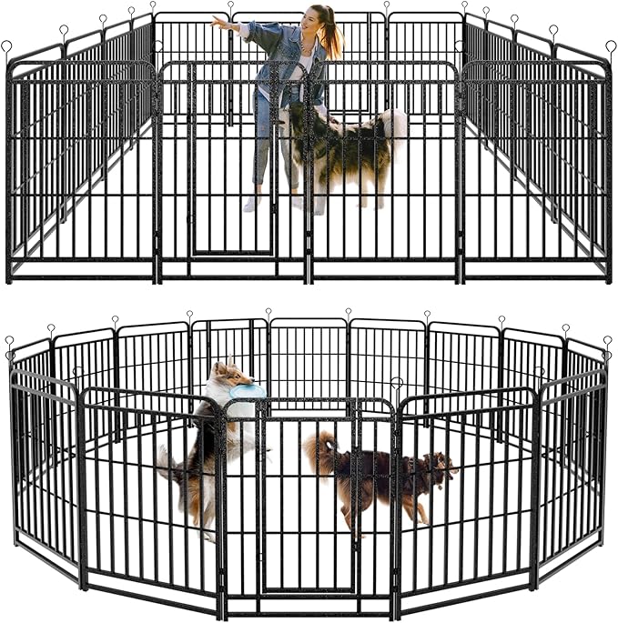 Heavy Duty Dog Playpen: 16 Steel Panels 40" Height, Square Steel Pipe with Reinforced Crossbars, 36FT 103 Sq.ft Portable Fence for Yard RV Camping, Snowy Black