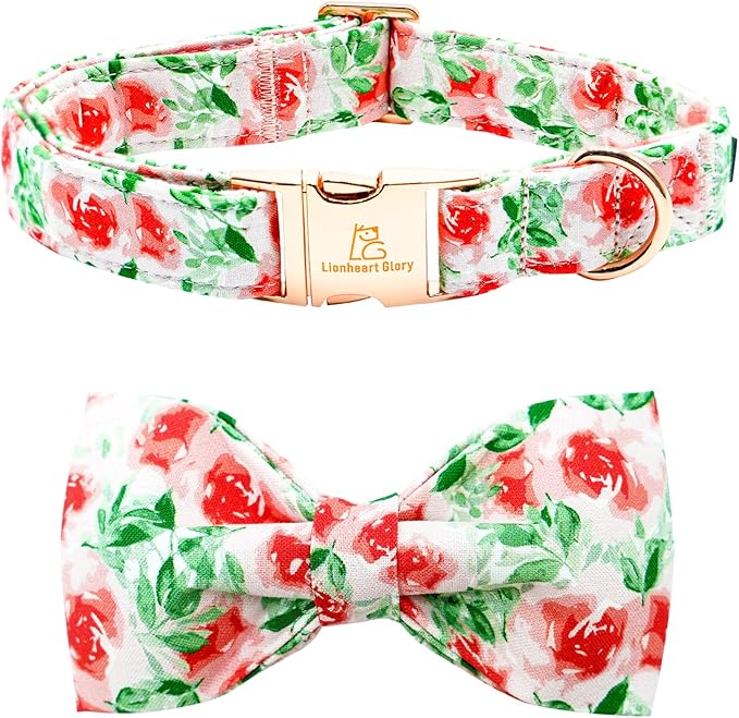 Lionheart glory Dog Collar Bow Collar Floral Dog Collar with Bow Tie Spring Summer Cute Collar Dog Boy or Girl Dog Collars Soft Durable Adjustable Dog Collars for Large Dogs