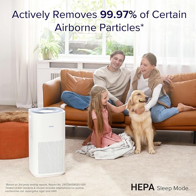 LEVOIT Air Purifiers for Home Large Room Up to 2933 Ft² With HEPA Sleep Mode, AHAM VERIFIDE, Smart WIFI, PM2.5 Monitor, 3-in-1 Filter For Smoke, Pet Allergies, Dust, Alexa Control, Core 600S-P, White