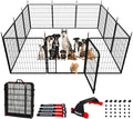 Dog Play Pen Indoors/Outdoor,32'' Portable Dog Fence with Easy-Carry Straps,12 Panels Dogs Pen Play Pen for Medium/Large Dogs,Rustproof Metal Pet Playpen for Camping RV Yard (with Two Doors)