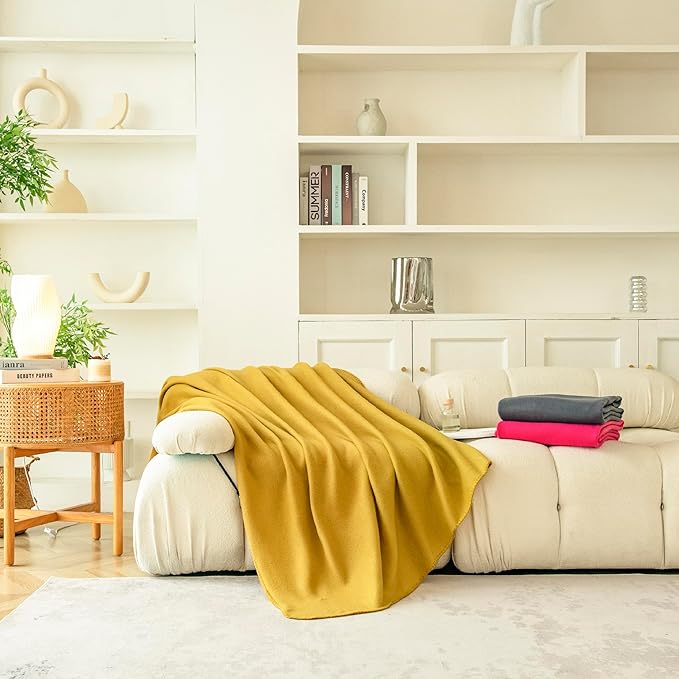 Fleece Throw Blankets Bulk Fleece Blankets Solid Wholesale Lightweight Warm Soft for Pet Bed Sofa Couch Office Wedding Gifts Travel Seasons Yellow 50x60 Inches Pack of 6