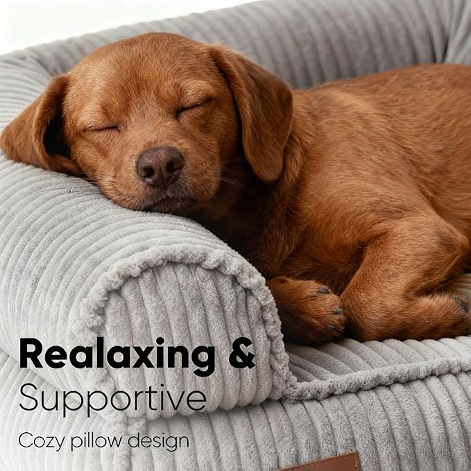 FUKUMARU Cute Dog Bed, Waterproof Corduroy Dogs Couch, 36in Orthopedic Pet Sofa for Medium to Large Dogs Dog, Warm Cotton Pet Bed with Washable Cover, Grey