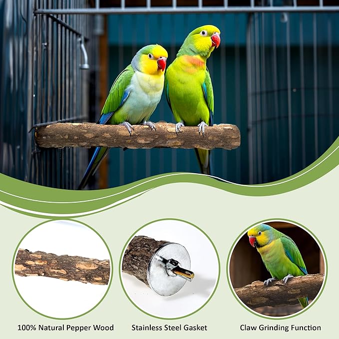 8pcs Bird Perches for Cage, Natural Wood Bird Perch for Parakeet/Cockatiel, 9.5“ Medium Bird Cage Stick, Bird Branches for Cages, Birdcage Accessories for Parrot Conure
