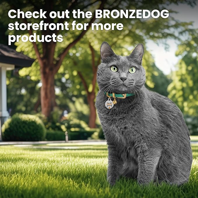 BRONZEDOG Leather Cat Collar with Removable Bells Non Breakaway Kitten QR Tag for Girl Boy (7" - 9" for Cats, Purple & Gold) (Pack of 2)