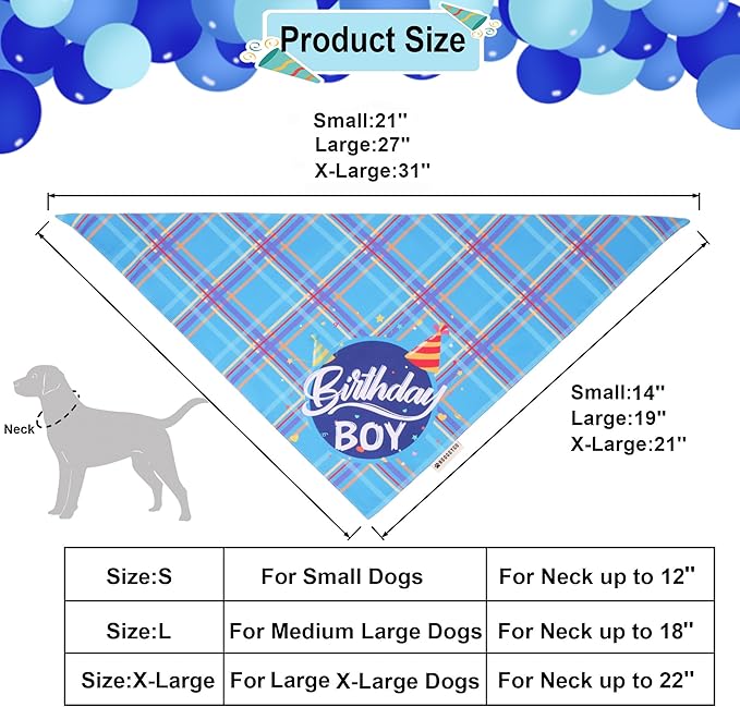 ADOGGYGO Dog Birthday Party Supplies, Blue Birthday Boy Bandana, Bowtie, Numbers, Party Hat for for Medium Large Dogs (Large)