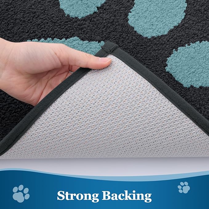 Buganda Dog Door Mat for Muddy Paws, Absorbent Dirt Trapper Washable Indoor Doormats, Non Slip Low-Profile Mud Mat for Dogs, Front Entrance Doormat for Inside Floor (36x24 Inches, Dark Grey and Blue)