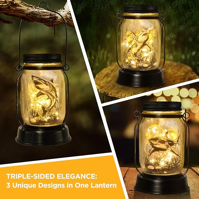 kyoryuger Shark Gifts for Women/Men Shark Solar Lanterns Dog Mom Birthday Jaws Lovers Lantern Animal Memorial Lights Solar Garden Decoration for Yard, Patio,Backyard,Porch Torches