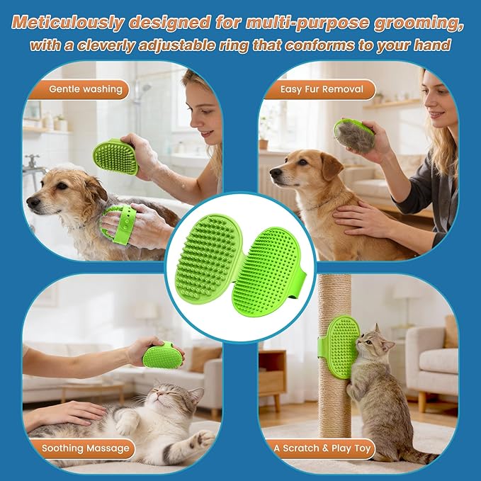 7PCS Dog Washing Gloves | Dog Bath Brush | Storage Bag | Dog Finger Toothbrush for Short & Long Haired Dogs & Cats | Efficient Deshedding Bathing & Massaging, Suitable for Pets (Sage Green)