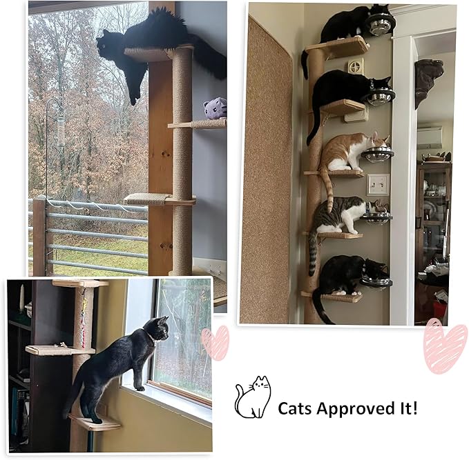 FUKUMARU Tall Cat Tree, 5 Tier Floor to Ceiling Cats Tower, Wall-Mounted Kitten Scratching Post, Wild Simulation Kittens Wall Shelves, Suitable for Climb, Scratch, Lookout and Play