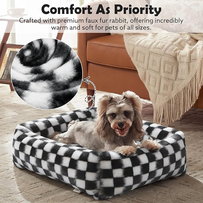 JOEJOY Small Dog Bed for Small Dogs, Rectangle Washable Orthopedic Corduroy Fleece Pet Bed with Removable Zipper Cover, Cute Soft Calming Puppy Bed with Non Skid Bottom