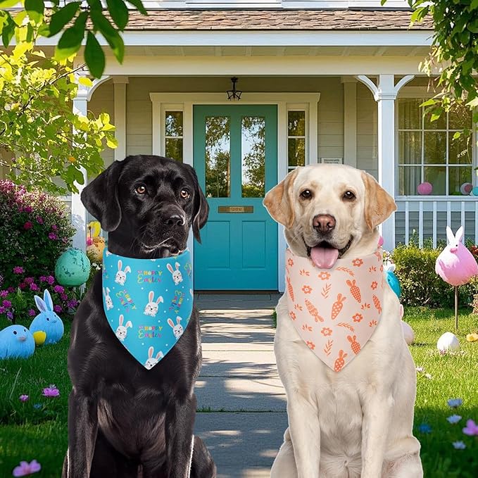 Easter Dog Bandanas XLarge 2PCS, 4 Pattern Colorful Scarf for Boy and Girl, Triangle Reversible Bibs Breed for Puppy Cats Pets