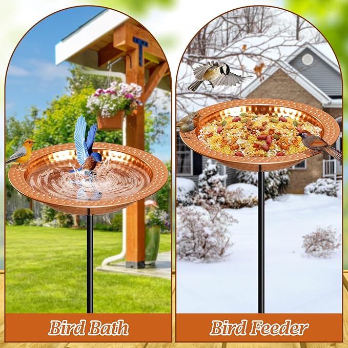 Metal Bird Bath Stand for Outdoors Garden, Bird Baths Birdbaths Bowl with Stake, Hand-Hammered Standing Birdbath, 5-Prong Base (Standing Bird Bath)